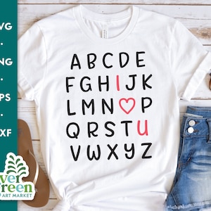 ABC Kocham Cię SVG, Alfabet Kocham Cię SVG, dziecięca koszulka walentynkowa, Kocham Cię SVG, małe walentynki, png, clipart, pliki do cięcia
