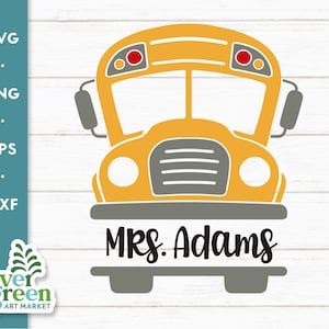 Monograma de autobús escolar svg, marco del nombre del conductor del autobús, regreso a la escuela, primer día de clases, apreciación del maestro, monograma dividido svg png clip art