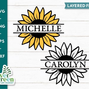 Sunflower monogram svg, sunflower svg, split monogram svg, name frame svg, split sunflower svg, baby name svg, sunflower name svg