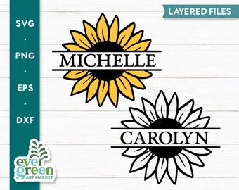 Sunflower monogram svg, sunflower svg, split monogram svg, name frame svg, split sunflower svg, baby name svg, sunflower name svg