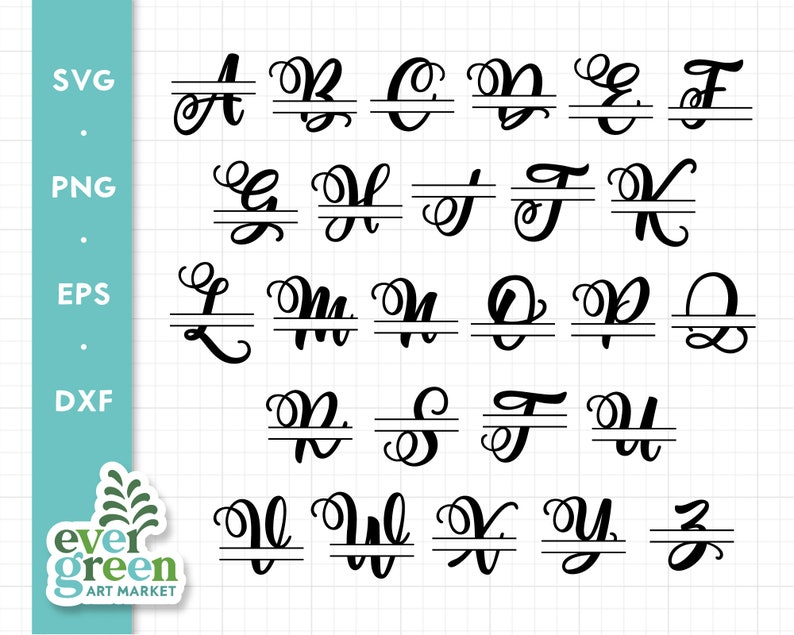 May include: A set of 26 uppercase letters in a cursive font with a horizontal line through the middle of each letter. The letters are black and are on a white background.