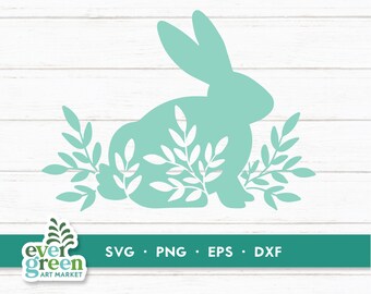 Floral Easter Bunny SVG, Spring Rabbit Silhouette (Digital Download)