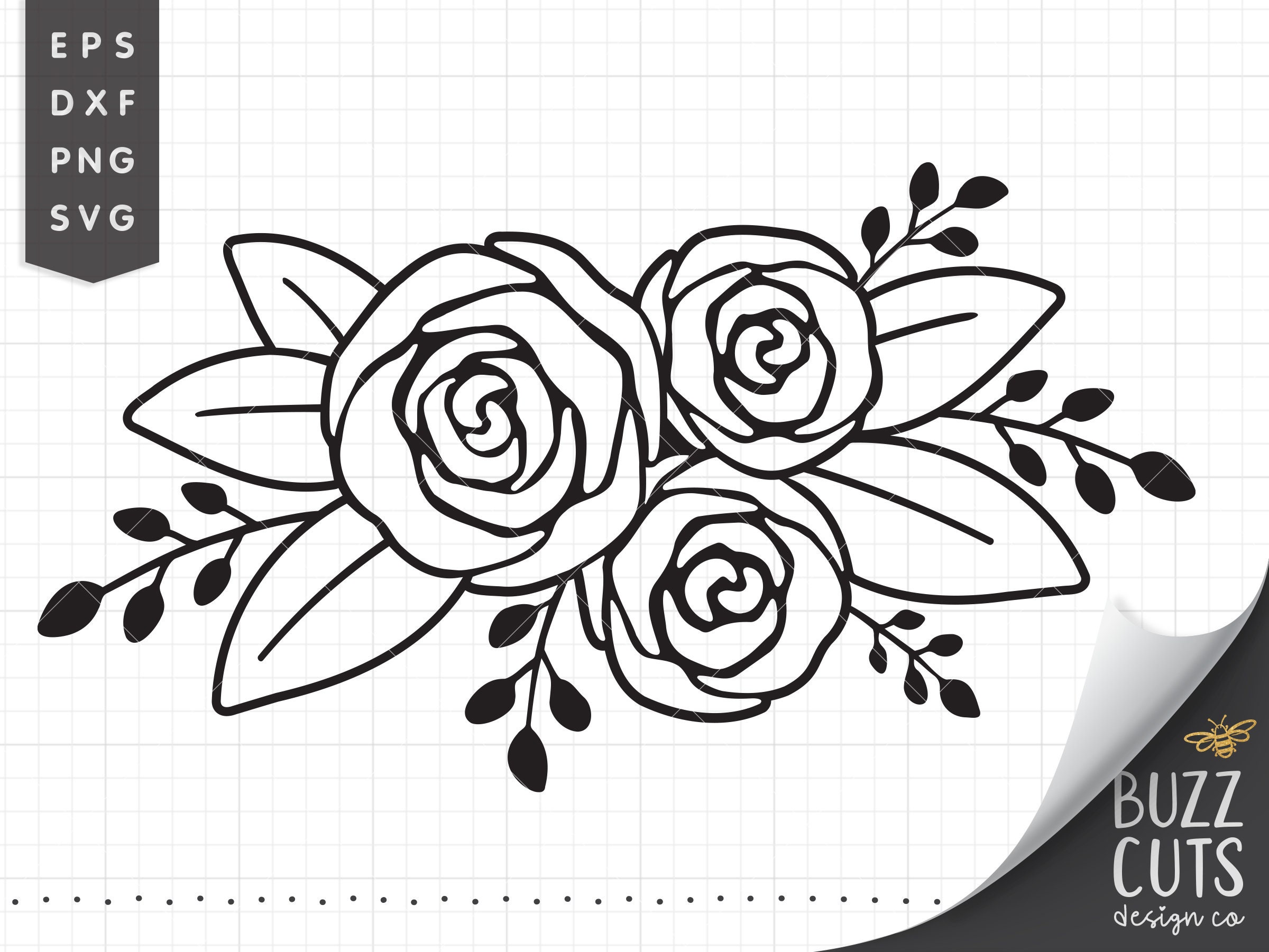 Hand drawn roses svg botanical svg Floral swag floral Etsy