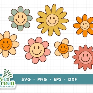 Smile daisy svg, smile face svg, boho hippie svg, retro daisy svg, groovy, smile flower svg