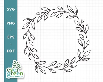 Corona de hojas svg, corona de laurel svg, marco circular svg, corona de vid svg, monograma de corona svg, hoja abierta svg, marco circular de granja