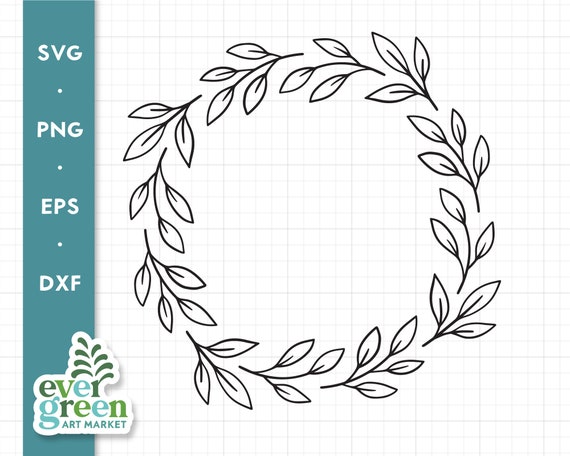 Simple floral wreath svg, Circle Monogram Wreath Frame Svg, Leaf Wreath  SVG, Botanical leaf wreath Cricut, Laurel wreath Cut File Silhouette