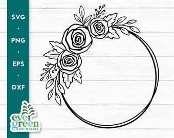 Bloemen cirkel svg, roze bloem krans svg, bloemen monogram frame svg, boerderij bloeien, accent, rand, slinger, lijntekening svg gesneden bestand