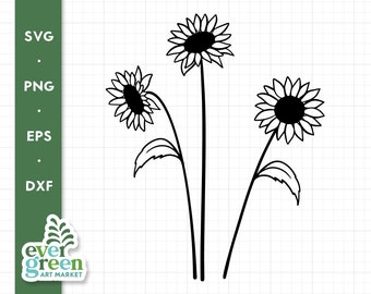 Sunflower stem svg, sunflower bouquet svg, wildflower svg, simple flower svg, line drawing svg, floral svg, sunflower svg