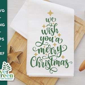 Nous vous souhaitons un joyeux Noël svg, svg torchon, tshirt, forme d'arbre, citation à lettres, arbre de Noël svg, clipart, imprimable, png, dxf