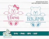 Teddy bear monogram svg, Bear monogram svg, bear name svg, name frame svg, bear split name svg, baby shower svg, nursery svg, baby name svg