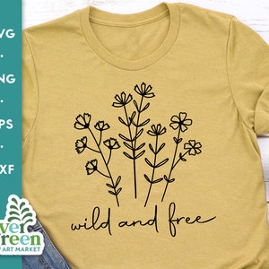 Wild en gratis svg, Wildflower svg, boho bloem boeket, botanische svg, eenvoudige kleine wilde bloem svg, png dxf, clip art, svg gesneden bestand