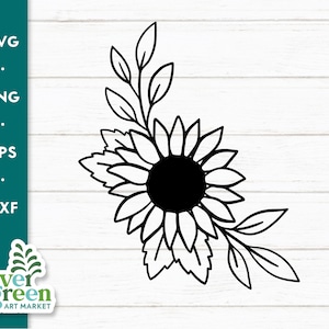 Guirnalda de girasol svg, esquina de girasol svg, borde floral svg, dibujo lineal botánico simple, adorno, guirnalda, archivos Svg para archivo de corte