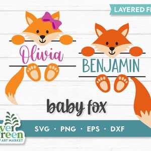 Fuchs Monogramm svg, Baby Namen Rahmen svg, Baby Fuchs Clip Art, Waldtier, Babyparty svg, Kindergarten svg, Name svg