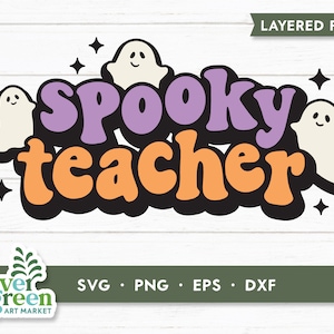 Halloween leraar SVG, griezelige leraar SVG, retro Halloween SVG, leraar cadeau, retro Halloween SVG, Halloween SVG, groovy Halloween SVG