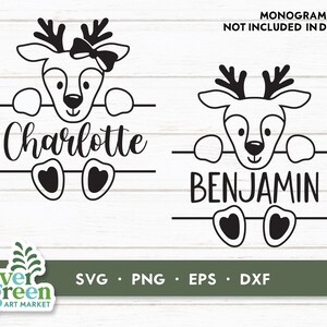 Svg monogramme renne, nom de bébé, monogramme de Noël, nom renne svg, svg bébé renne, monogramme de bas, nom d'ornement svg