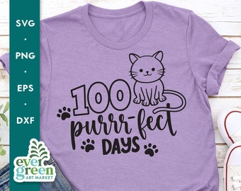 100日間の完璧な学校生活 猫の子猫 SVG、教師向けデザイン (デジタルダウンロード)