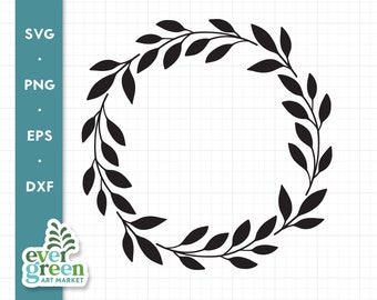 Corona de hojas svg, corona de laurel svg, marco circular svg, corona de vid svg, monograma de corona svg, marco circular de granja, archivo de corte svg simple