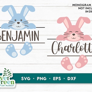 Pâques lapin svg, lapin split svg, lapin visage svg, nom cadre SVG, Pâques monogramme SVG, svg de Pâques, lapin monogramme svg, bébé nom svg