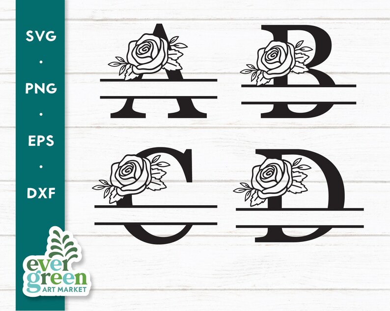 W/split Monogram Roses Floral Split Monogram Svg, Initial Svg, Split Letter Svg, Alphabet Svg ...