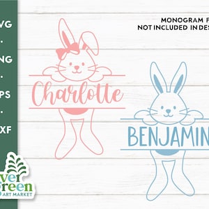 Conejito de Pascua svg, conejito dividido svg, cara de conejito svg, marco de nombre SVG, monograma de Pascua SVG, Pascua svg, monograma de conejito svg, nombre de bebé svg