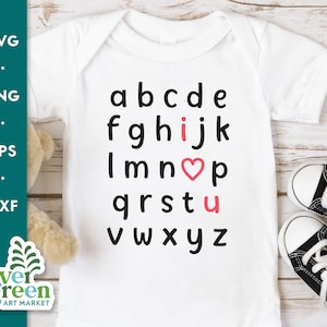 ABC I Love You SVG, Alphabet I Love You SVG, chemise de Saint-Valentin, I Heart You svg, minuscule valentin, lettres de la Saint-Valentin svg, png, fichiers coupés