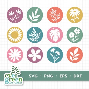 Floral keychain svg bundle, circle key ring svg, round svg, hand drawn, botanical svg, floral, flower svg designs svg cut file