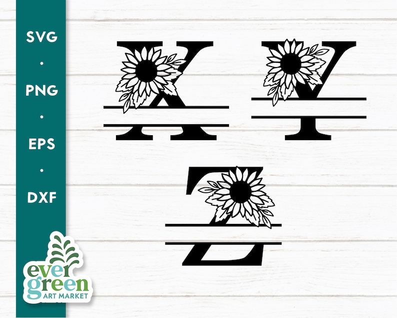 Sunflower Alphabet Svg, Floral Split Monogram Svg, Initial Svg, Split ...