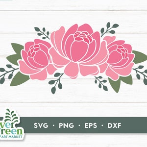 Floral swag svg, peony svg, floral border svg, botanical svg, hand drawn peonies, flourish svg, pink peonies clip art, svg cut files