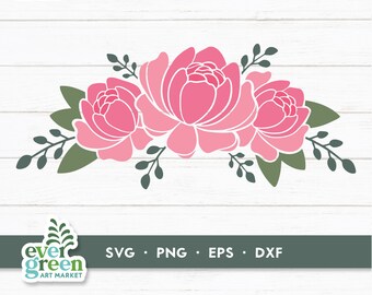 Floral swag svg, peony svg, floral border svg, botanical svg, hand drawn peonies, flourish svg, pink peonies clip art, svg cut files