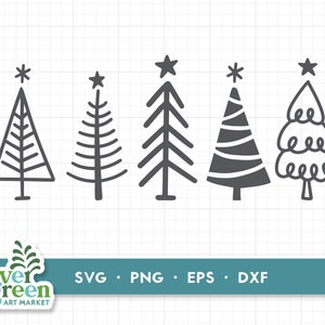 Albero di Natale svg, alberi di Natale disegnati a mano, albero di Natale doodle svg, fila di alberi di Natale, albero di pino svg, alberi semplici, clip art png