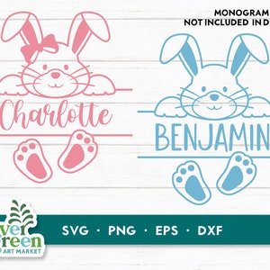 Conejito de Pascua svg, marco de nombre SVG, conejito dividido svg, cara de conejito svg, monograma de Pascua SVG, Pascua svg, conejito monograma svg, nombre de bebé svg