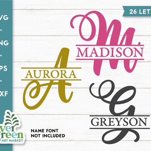 Split monogram alphabet svg, initial svg, family name, monogram frame, monogram font svg, 26 letters svg, baby name svg