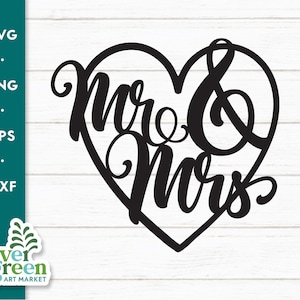 Wedding cake topper svg, Mr and Mrs heart, Cake topper svg, engaged topper, engagement heart svg, Mr and Mrs Laser Cut, simple svg cut file