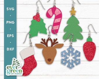 Christmas Earrings SVG Bundle, Faux Leather Template (Digital Download)