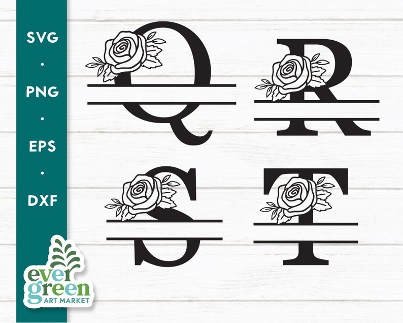 W/split Monogram Roses Floral Split Monogram Svg, Initial Svg, Split Letter Svg, Alphabet Svg ...