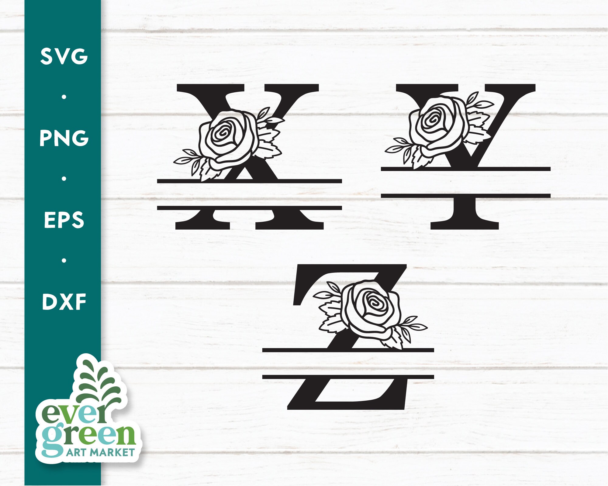 W/split Monogram Roses Floral Split Monogram Svg, Initial Svg, Split Letter Svg, Alphabet Svg ...