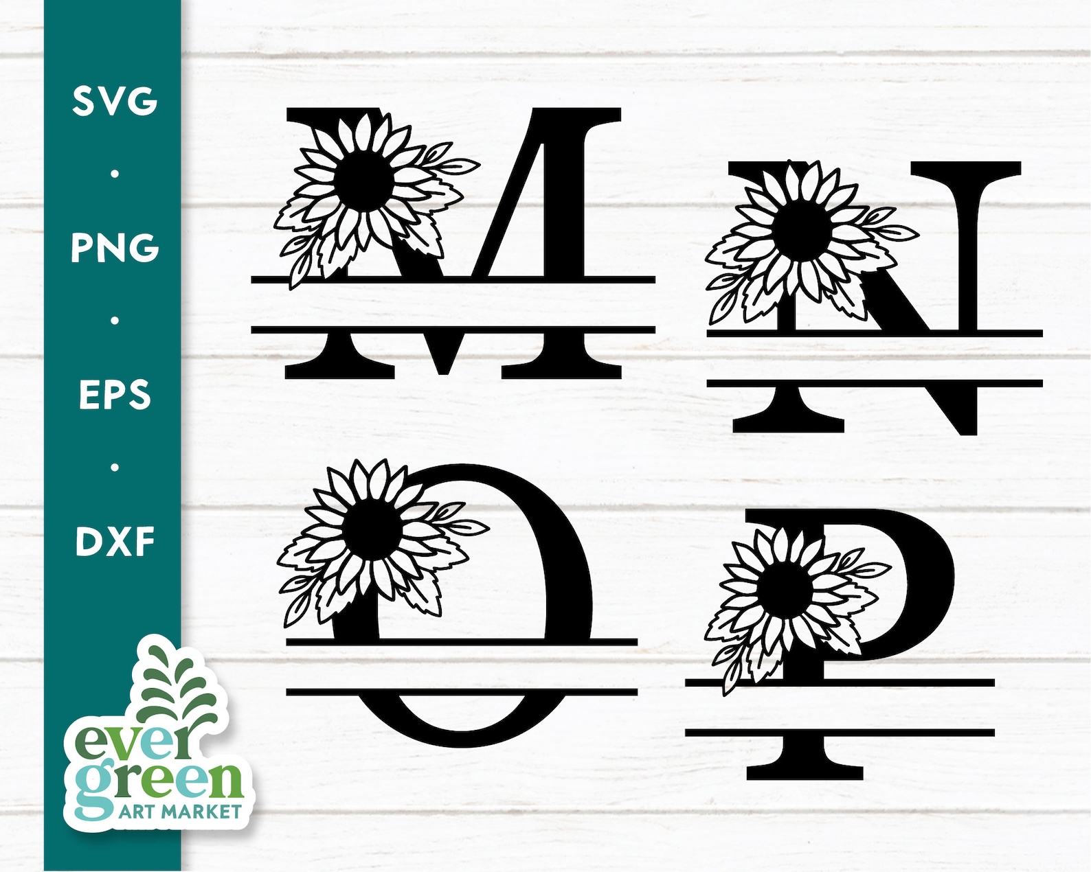 Sunflower Alphabet Svg, Floral Split Monogram Svg, Initial Svg, Split ...