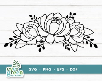 Floral swag svg, peony svg, floral border svg, botanical svg, peonies line drawing accent, flourish svg, peony garland, Svg files cut file