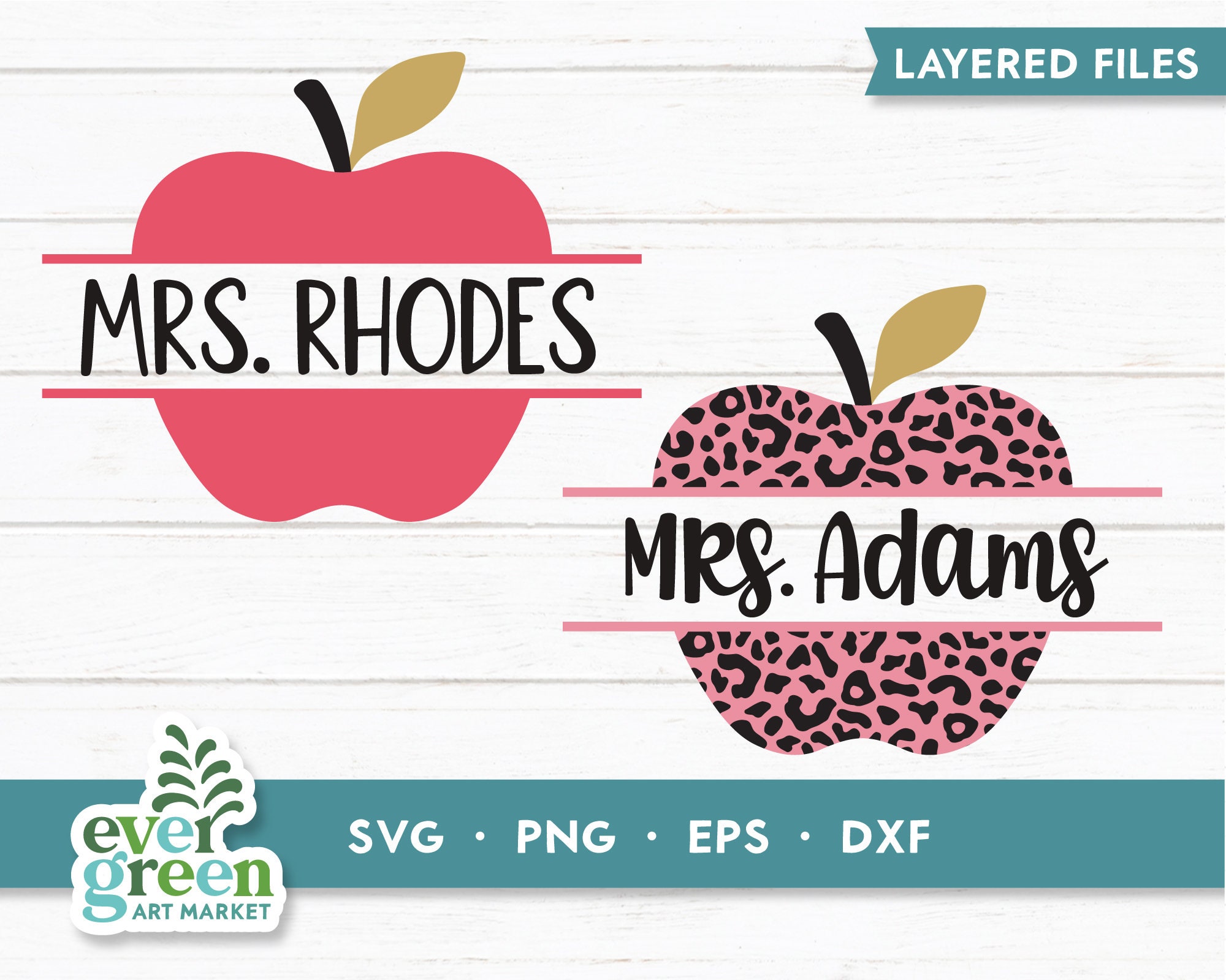 Apple Name Frame Svg, Teacher Monogram Svg, Leopard, Teacher Name Svg ...