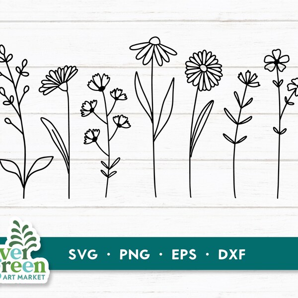 Wildflower bundle svg, boho flower bundle, botanical svg, boho svg, simple line art flower svg, tshirt, clip art, svg file for cut file