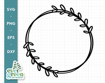 Corona d'alloro svg, ghirlanda foglia svg, cornice circolare svg, svg botanico, svg semplice, monogramma svg, ghirlanda floreale svg, fiore, file tagliato