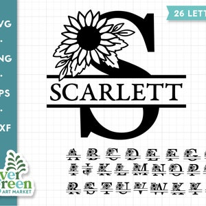 Sonnenblume Alphabet svg, florale Split Monogramm svg, erste svg, Split Buchstaben svg, Blumen Monogramm Rahmen, Name svg, Baby Name svg