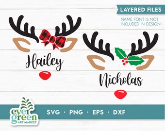 Reindeer monogram svg, reindeer frame svg, Christmas reindeer faces svg, reindeer name svg, stocking monogram svg, baby name svg