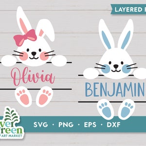 Pâques lapin svg, lapin split svg, lapin visage svg, nom cadre SVG, Pâques monogramme SVG, svg de Pâques, lapin monogramme svg, bébé nom svg