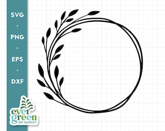 May include: Black and white silhouette of a wreath with leafy branches. The wreath is circular and has a simple, elegant design.
