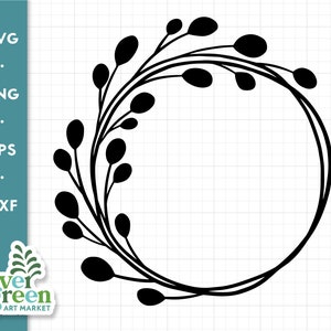 Corona de hojas svg, círculo de eucalipo svg, corona floral svg, monograma botánico svg, marco de círculo de granja, marco de hoja svg