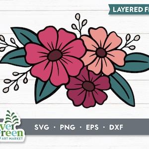 Flower accent svg, layered floral corner svg, flower border svg, flower frame svg, floral sticker, wedding svg, clip art, cut file Svg file