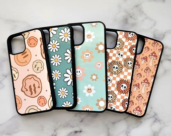 40 diseños retro hippie indie vibe floral estético cara sonriente seta funda para iPhone 7 8 Plus XR Xs Max 11 12 13 Pro Max Mini