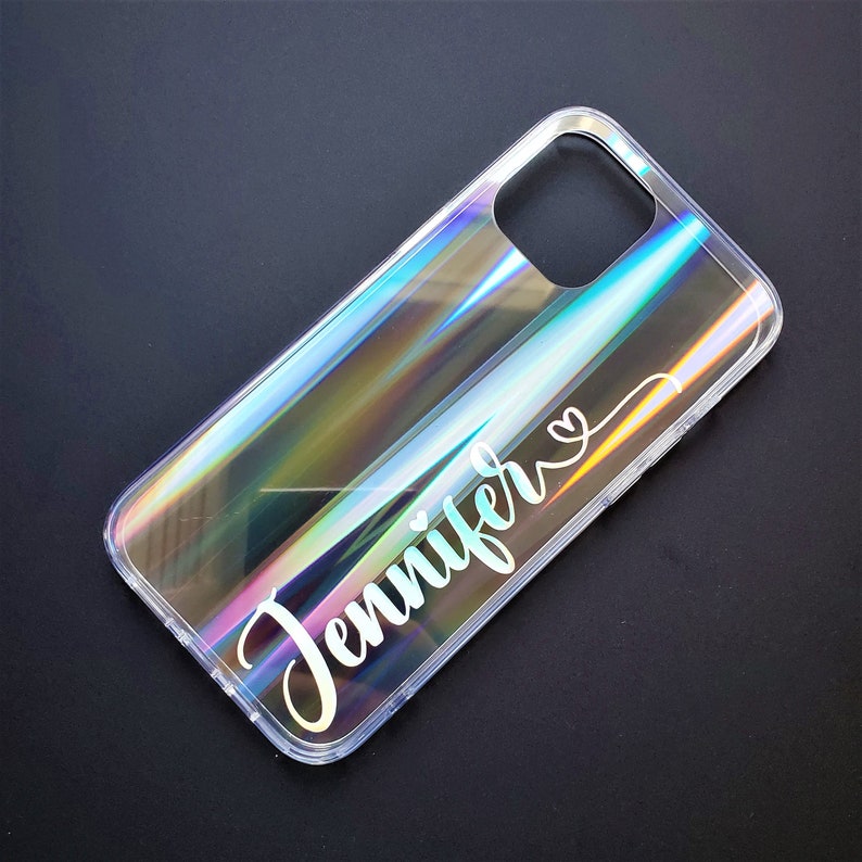 Custom Name Clear Rainbow Holographic Cover Case For iPhone Models 