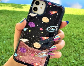 Glitter Waterfall Liquid Floating Stars Space Planet Case iPhone SE 7 Plus 8 Plus XR 11 Pro 11 Pro Max iPhone 7 8